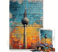 Puzzle da 1000 pezzi con graffiti della Torre della TV di Berlino per adulti, ideale per stimolare la memoria, un passatempo rilassante e una sorpresa di compleanno di alta qualità (38x52cm)