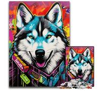 Puzzle da 1000 pezzi con graffiti e pittura di husky, per adulti, per decorazioni per la casa, allenamento del cervello e regali per le feste, 26X38CM/10,23x14,96 pollici.