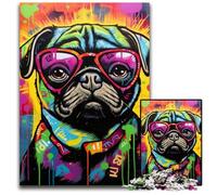 Puzzle da 1000 pezzi con graffiti raffiguranti un carlino, per adulti, in legno, per decorazioni per la casa, allenamento del cervello e regali per le feste, 50x75CM/19,68x29,52 pollici.