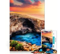 Puzzle da 1000 pezzi con grotta marina al tramonto a Malta, ideale per ragazzi, per stimolare la memoria, per il tempo libero a casa, per assemblare immagini e creare un bel regalo (38x26cm)