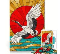 Puzzle da 1000 pezzi con gru in vetro colorato che vola sull'acqua, ideale per adolescenti, gioco intelligente e rilassante, con schema di assemblaggio e lista dei desideri di Babbo Natale 38x52cm