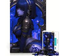 Puzzle da 1000 pezzi con guerriera anime dai capelli blu e ragazza anime,gioco di precisione,giocattolo creativo e divertente,gioco rilassante,regalo di Natale tranquillo 38x26cm