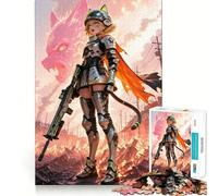 Puzzle da 1000 pezzi con guerriera anime in un'ambientazione post-apocalittica,per adulti Divertente gioco di memoria,incastro sicuro,montaggio facile,attività per tutta la famiglia (50x75cm)