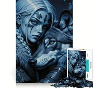 Puzzle da 1000 pezzi con guerriera e lupo,gioco di abilità mentale,incastro stabile,parti che non si spostano,passatempo divertente per i lunghi weekend (38x26cm)