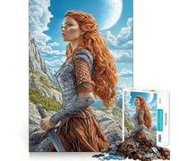 Puzzle da 1000 pezzi con guerriera fantasy dai capelli rossi per adulti, ideale per rafforzare la memoria, divertimento e svago, con bordi di qualità e design elegante (38x52cm)