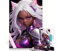 Puzzle da 1000 pezzi con guerriera gatto anime e spada rosa,gioco stimolante per la mente,incastro perfetto,nessun pezzo si stacca,sfida interattiva per il cervello per la casa (38x26cm)
