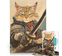 Puzzle da 1000 pezzi con guerriero gatto samurai e spada per adulti ideale per rafforzare la memoria alleviare lo stress e creare un'atmosfera piacevole Perfetto per un compleanno a sorpresa (38x52cm)