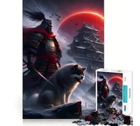 Puzzle da 1000 pezzi con guerriero samurai e castello sotto la luna rossa per adulti e ragazzi ideale per stimolare la memoria favorire la calma e favorire la fuga dalla realtà con taglio liscio