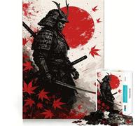 Puzzle da 1000 pezzi con guerriero samurai e foglie d'acero rosse per adulti, ideale per stimolare la mente, per il divertimento di tutta la famiglia, con taglio di precisione e come regalo (38x26cm)