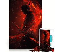 Puzzle da 1000 pezzi con guerriero samurai e fumo rosso, ideale per adolescenti Migliora la memoria, favorisce il rilassamento mentale e crea un'atmosfera creativa (50x75cm)