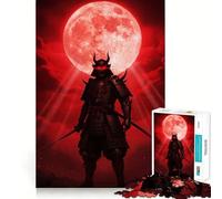 Puzzle da 1000 pezzi con guerriero samurai e luna rossa per adulti, gioco di logica, svago, taglio perfetto, regalo creativo (38x52cm)