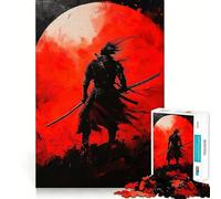 Puzzle da 1000 pezzi con guerriero samurai e luna rossa per ragazzi, gioco di logica, semplice e divertente, bordi lisci, regalo elegante (50x75cm)