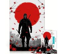 Puzzle da 1000 pezzi con guerriero samurai e sole rosso per ragazzi, gioco di logica e rilassamento, design di qualità, regalo di Natale (38x26cm)