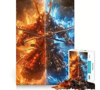 Puzzle da 1000 pezzi con guerriero samurai, fuoco e acqua, ideale per adolescenti Gioco di puzzle stimolante per il relax Dimensioni precise Regalo perfetto per le festività (50x75cm)