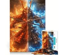 Puzzle da 1000 pezzi con guerriero samurai, fuoco e acqua, ideale per ragazzi, gioco di logica e abilità, rilassante e divertente, con tagli precisi, regalo perfetto (38x26cm)