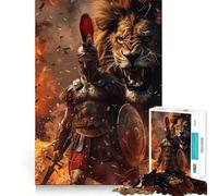 Puzzle da 1000 pezzi con guerriero spartano e leone per ragazzi, gioco per lo sviluppo delle capacità cognitive, design rilassante, assemblaggio, regalo premuroso 38x26cm
