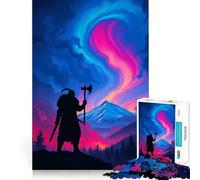 Puzzle da 1000 pezzi con guerriero vichingo sotto l'aurora boreale,divertente gioco di squadra,tecnologia di taglio laser avanzata,giocattolo per interni per le vacanze (38x52cm)
