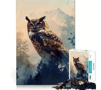 Puzzle da 1000 pezzi con gufo a doppia esposizione, tema natura, per adulti, gioco stimolante per la mente, per interni, con taglio preciso e illustrazioni di alta qualità (50x75cm)