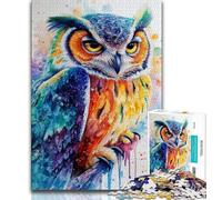 Puzzle da 1000 pezzi con gufo acquerello per adolescenti e adulti, sfida difficile antistress, adatto per la decorazione della scrivania (50x75cm)