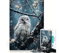 Puzzle da 1000 pezzi con gufo bianco innevato per adulti e ragazzi, gioco di abilità rilassante e divertente, con bordi precisi, regalo per le festività (50x75cm)