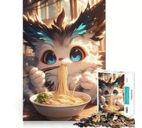 Puzzle da 1000 pezzi con gufo che mangia ramen, ideale per adolescenti, con memoria, leggero, rilassante, per assemblare immagini, (38x52cm)