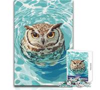 Puzzle da 1000 pezzi con gufo che nuota nell'acqua blu per adolescenti, gioco di apprendimento consapevole e divertente, feste gioiose, dimensioni 38x26cm