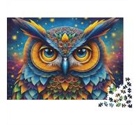 Puzzle da 1000 pezzi con gufo colorato e fantasia, raffigurante un volto di gufo colorato e decorato, ideale per adulti, gioco educativo, decorazione per la casa 38x26cm
