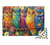 Puzzle da 1000 pezzi con gufo colorato. Tre gufi colorati su un ramo. Gioco educativo per adulti. Bellissima decorazione. Difficile e stimolante. di compleanno per uomini e donne. 38x26 cm.