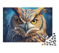Puzzle da 1000 pezzi con gufo dagli occhi luminosi, primo piano di un gufo cornuto, gioco educativo per adulti, decorazione per la casa, sfida di alta difficoltà,compleanni, 70x50 cm.