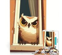 Puzzle da 1000 pezzi con gufo dei cartoni animati che sbircia dalla finestra, gioco rompicapo, allena la mente e la manualità, adatto come decorazione da scrivania 38x26cm