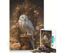 Puzzle da 1000 pezzi con gufo delle nevi in un ambiente floreale, ideale per ragazzi, stimola la memoria, facile da realizzare, con bordi puliti, perfetto per Natale (38x52cm)