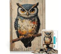 Puzzle da 1000 pezzi con gufo dipinto su pannello di legno, ideale per adolescenti Gioco di logica, leggero e rilassante, con taglio perfetto e regalo speciale (38x26cm)