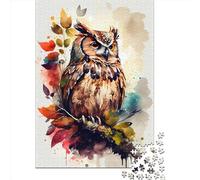 Puzzle da 1000 pezzi con gufo e acquerello, 1 quadrato, per adulti, puzzle in legno, gioco educativo per bambini, 1000 pezzi (75x50 cm)