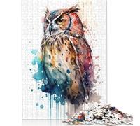 Puzzle da 1000 pezzi con gufo e acquerello per adulti, puzzle di carta per adulti, adolescenti, uomini e donne, regalo 1000 pezzi (38x26 cm)