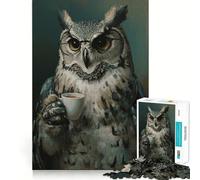 Puzzle da 1000 pezzi con gufo e occhiali che beve caffè, ideale per adolescenti Gioco di abilità e ragionamento, perfetto per momenti di relax Taglio preciso, (38x26cm)