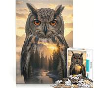 Puzzle da 1000 pezzi con gufo e paesaggio montano a doppia esposizione gioco rompicapo allena la mente e la manualità adatto come decorazione da scrivania 38x26cm