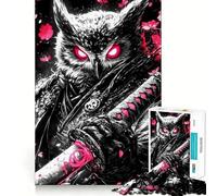 Puzzle da 1000 pezzi con gufo guerriero samurai e animale per adolescenti, gioco di logica e abilità, momento di relax, taglio preciso, (38x26cm)