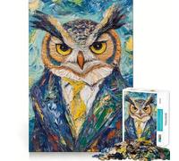 Puzzle da 1000 pezzi con gufo in abito elegante per adulti, gioco stimolante per la mente, per interni, con taglio preciso, opera d'arte (50x75cm)