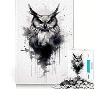 Puzzle da 1000 pezzi con gufo in bianco e nero per adulti, ideale per migliorare la memoria e divertirsi insieme, con bordi precisi, perfetto come regalo stagionale (38x52cm)