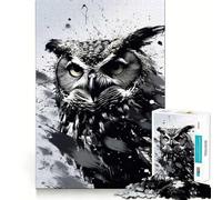 Puzzle da 1000 pezzi con gufo in bianco e nero per ragazzi, ideale per stimolare la memoria, ridurre lo stress e creare un'atmosfera rilassante e artistica (38x26cm)