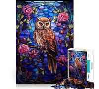Puzzle da 1000 pezzi con gufo in stile vetrata artistica, gioco di sfida mentale per adulti, divertimento di coppia, taglio di qualità, (50x75cm)