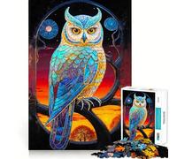 Puzzle da 1000 pezzi con gufo in vetro colorato per adolescenti, ideale per migliorare la memoria e ridurre lo stress, con taglio di alta qualità e come regalo 38x26cm