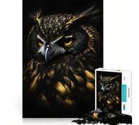 Puzzle da 1000 pezzi con gufo nero e oro per adulti, ideale per migliorare la memoria e il divertimento, con bordi precisi, perfetto come regalo stagionale (38x52cm)