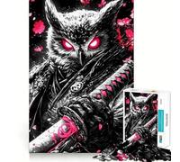 Puzzle da 1000 pezzi con gufo samurai guerriero, animale, per adulti, sfida mentale, antistress, ritaglio chiaro, decorazione da parete (50x75cm)