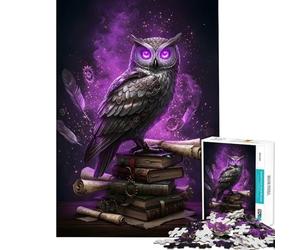 Puzzle da 1000 pezzi con gufo steampunk su libri con magia gioco educativo e sfida regalo di compleanno (dimensioni 75x50cm)