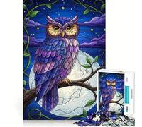Puzzle da 1000 pezzi con gufo su ramo in vetro colorato per adolescenti ideale per il recupero della memoria il relax e il divertimento con dettagli nitidi e perfetti come regalo stagionale 38x26cm