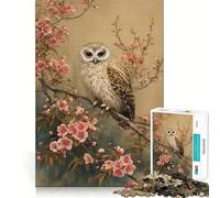 Puzzle da 1000 pezzi con gufo tra i ciliegi in fiore, dipinto vintage, ideale per adolescenti Un regalo elegante e rilassante (50x75cm)