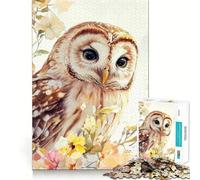 Puzzle da 1000 pezzi con gufo tra i fiori, acquerello, per adulti, gioco di logica, divertente da giocare insieme, bordo premium, regalo elegante (50x75cm)