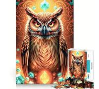 Puzzle da 1000 pezzi con gufo turchese, pietre, tagli netti, arte, logica, gioco di pensiero, relax, divertente regalo di compleanno (38x26cm)