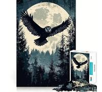 Puzzle da 1000 pezzi con gufo volante nella foresta illuminata dalla luna, per adulti, gioco stimolante per la mente, per interni, con taglio preciso, opera d'arte (50x75cm)
